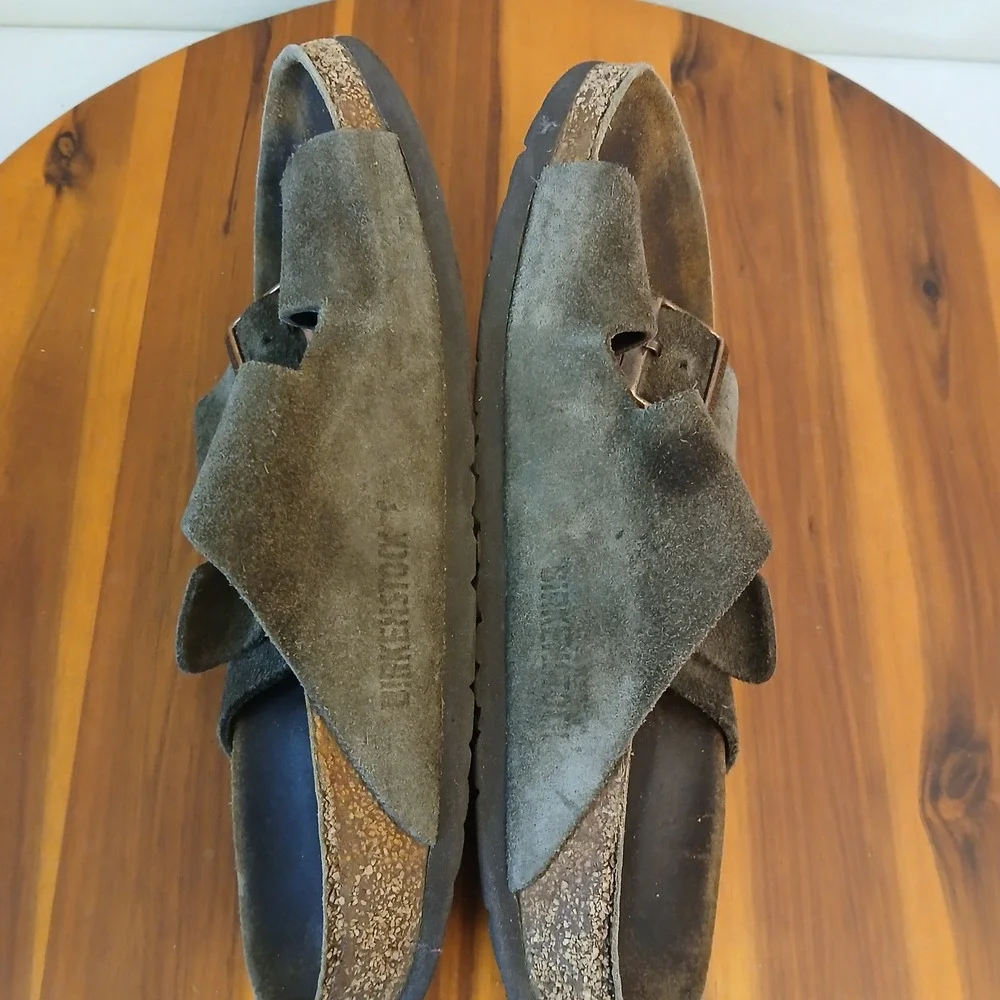 Birkenstock Arizona Sandals Mens 37 Olive Green Suede Double Strap Buckle
